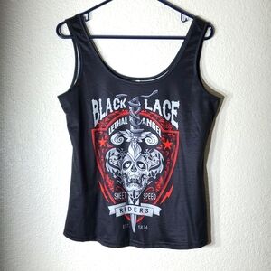 Custom Designs Ladies Large Black Digital Print Skull Design Tank Top